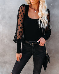 Mina Contrast Polka Dot Sleeve Knit Top - Black Ins Street