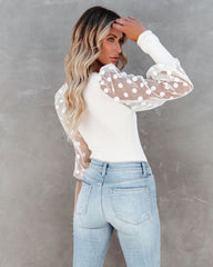 Mina Contrast Polka Dot Sleeve Knit Top - Ivory Ins Street