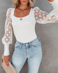 Mina Contrast Polka Dot Sleeve Knit Top - Ivory Ins Street