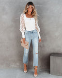 Mina Contrast Polka Dot Sleeve Knit Top - Ivory Ins Street
