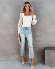 Mina Contrast Polka Dot Sleeve Knit Top - Ivory Ins Street