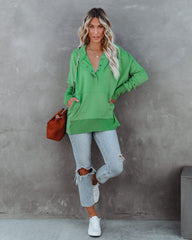 Mindful Cotton Pocketed Henley Hoodie - Green Ins Street