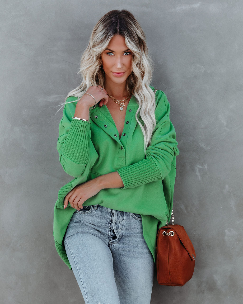 Mindful Cotton Pocketed Henley Hoodie - Green Ins Street