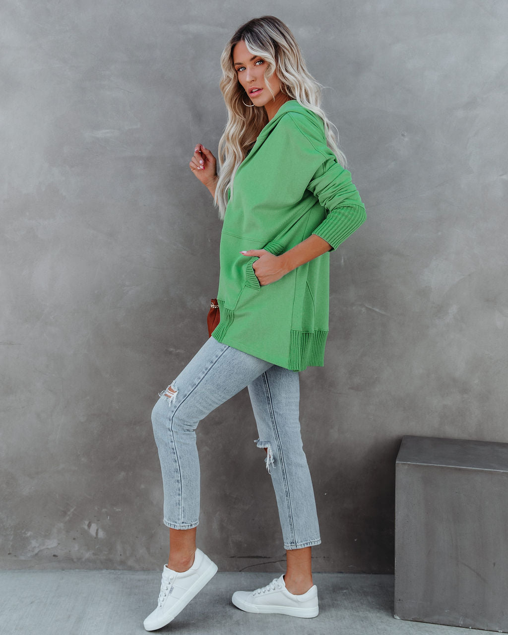 Mindful Cotton Pocketed Henley Hoodie - Green Ins Street