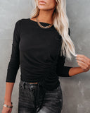 Mira Asymmetrical Ruched Long Sleeve Knit Top - Black Ins Street
