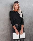 Mira Asymmetrical Ruched Long Sleeve Knit Top - Black Ins Street
