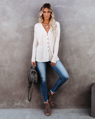 Miriam Button Down Knit Top - Warm Vanilla Ins Street