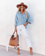 Mirielle Cotton Blend Chambray Button Down Top - Light Wash Ins Street