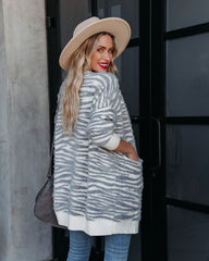 Mirza Pocketed Zebra Knit Cardigan Ins Street