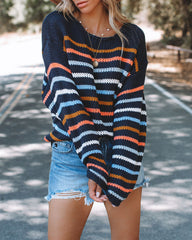 Moe Striped Knit Sweater - Navy Ins Street