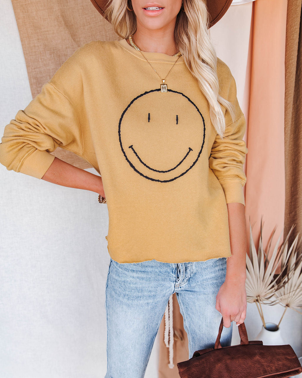 More Smiles Cotton Blend Embroidered Pullover Ins Street