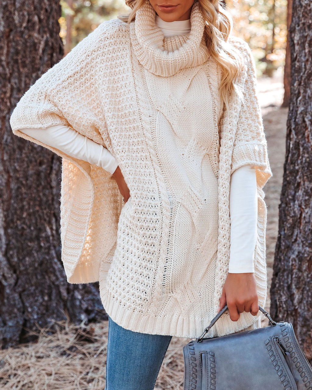 Nana Cable Knit Poncho Sweater Ins Street