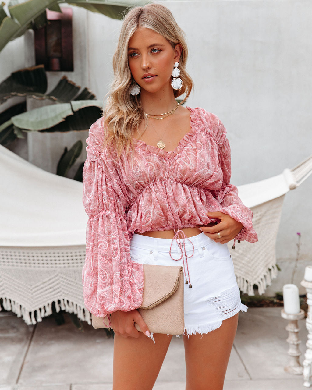 Narcisse Billowed Crop Drawstring Blouse Ins Street