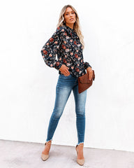 Never Say Never Floral Mock Neck Ruffle Blouse Ins Street