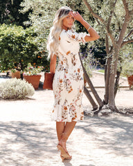 Nicole Floral Smocked Midi Dress - Cream Multi Ins Street