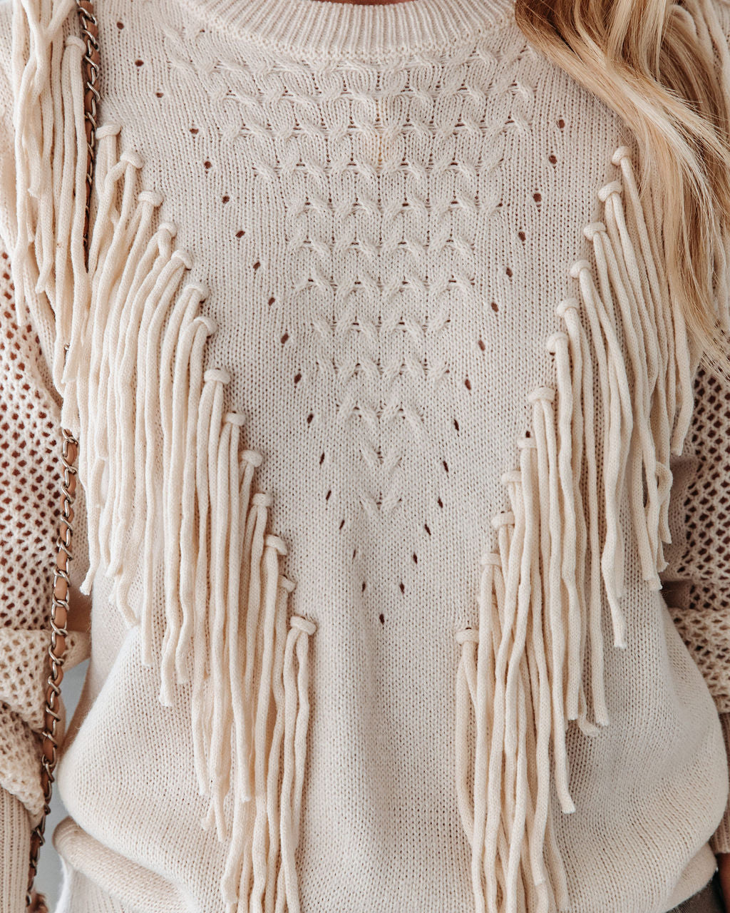 Nigel Fringe Knit Sweater - Ivory Ins Street