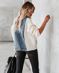 Nillan Pocketed Contrast Knit Denim Jacket Ins Street