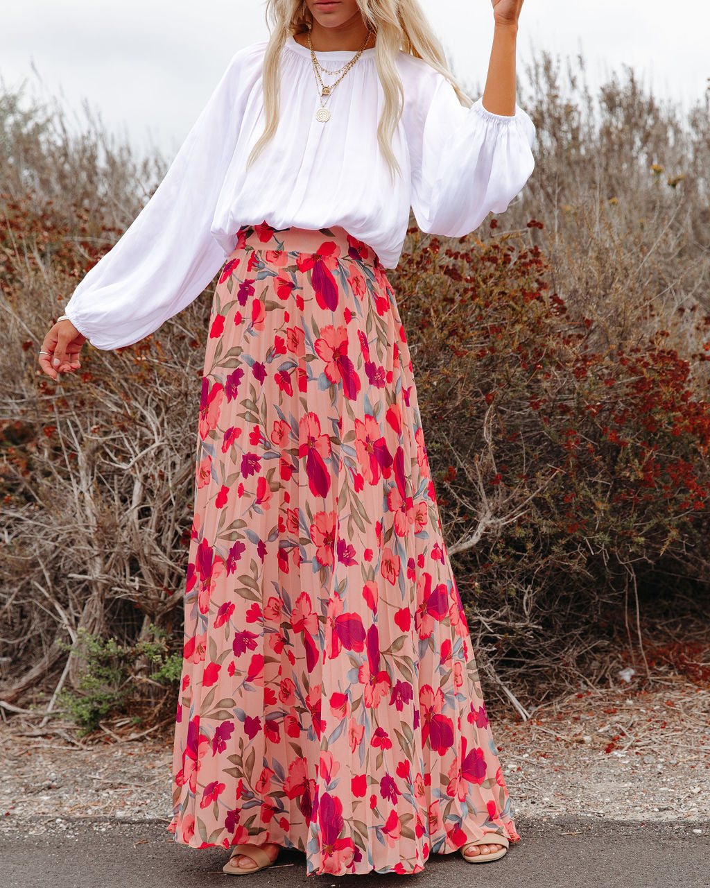 No Lie Floral Pleated Maxi Skirt Ins Street