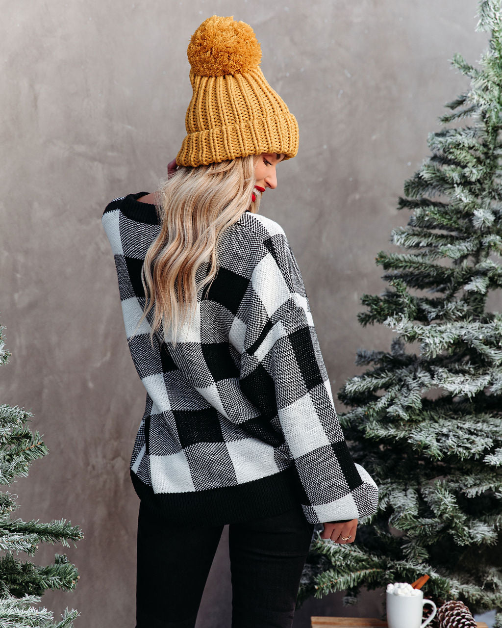 Nonny Checkered Knit Sweater - Black Ins Street