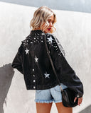 North Star Embellished Pocketed Denim Jacket Ins Street