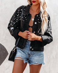 North Star Embellished Pocketed Denim Jacket Ins Street