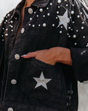 North Star Embellished Pocketed Denim Jacket Ins Street