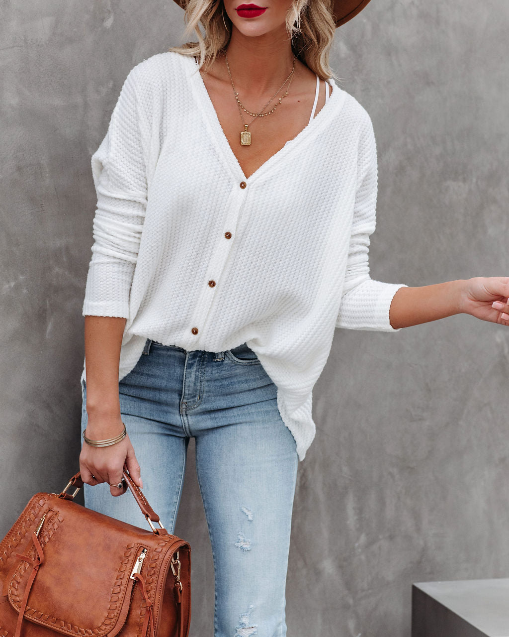 Nothing Without You Thermal Button Down Top - Ivory Ins Street