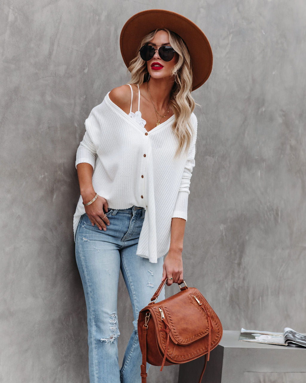 Nothing Without You Thermal Button Down Top - Ivory Ins Street