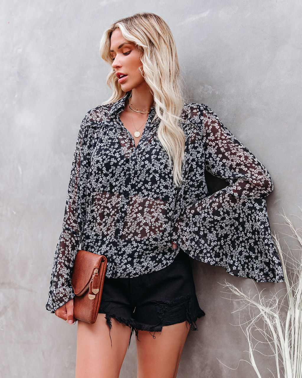 Nova Printed Bell Sleeve Blouse Ins Street