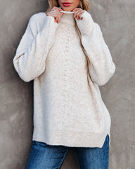 Nysha Mock Neck Knit Sweater - Beige Ins Street