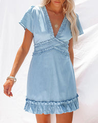 Oceania Cotton Chambray Backless Ruffle Dress Ins Street