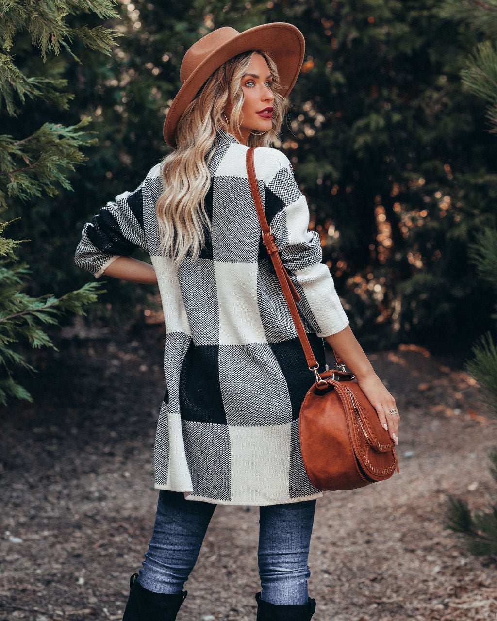Odelia Pocketed Checkered Knit Cardigan Ins Street