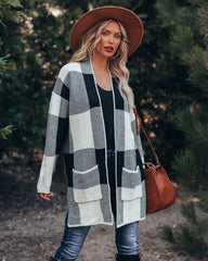 Odelia Pocketed Checkered Knit Cardigan Ins Street