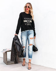 Only Good Vibes Cotton Blend Sweatshirt Ins Street