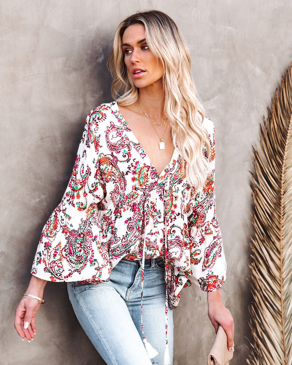 On Repeat Printed Button Down Babydoll Top Ins Street