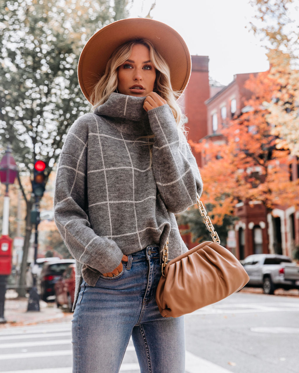 On The Grid Turtleneck Sweater - Grey Ins Street