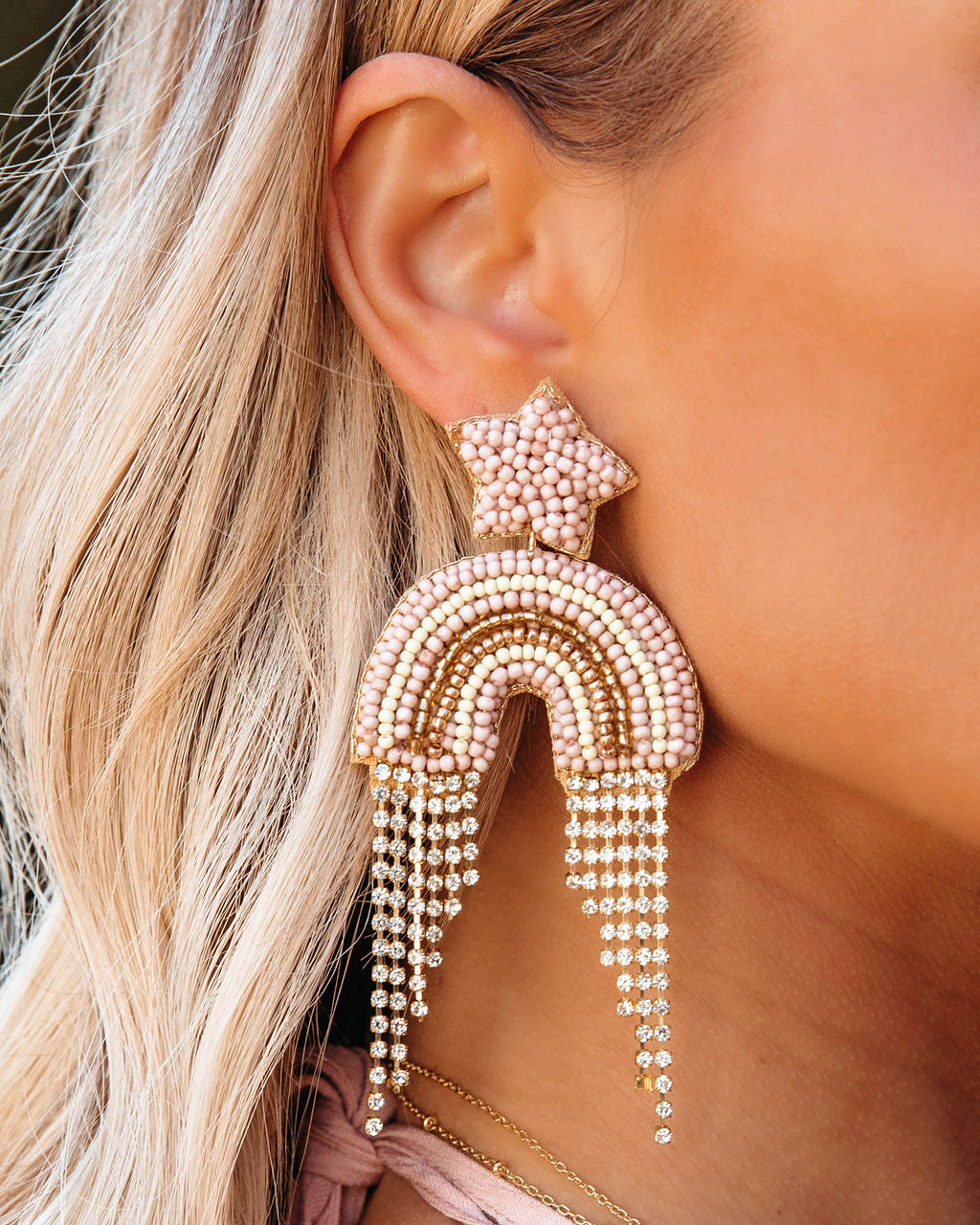 Over The Rainbow Beaded Statement Earrings - Blush Ins Street