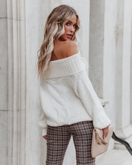 Oxford Off The Shoulder Cable Knit Sweater - Ivory Ins Street