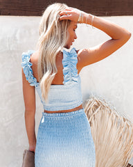 Pace Linen Blend Smocked Crop Top - Light Blue Ins Street