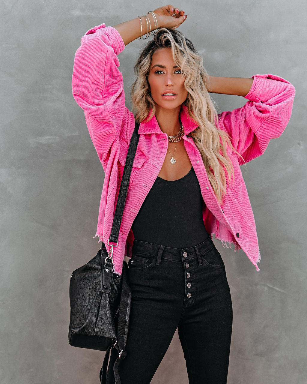 Paddington Distressed Cotton Corduroy Jacket - Hot Pink Ins Street