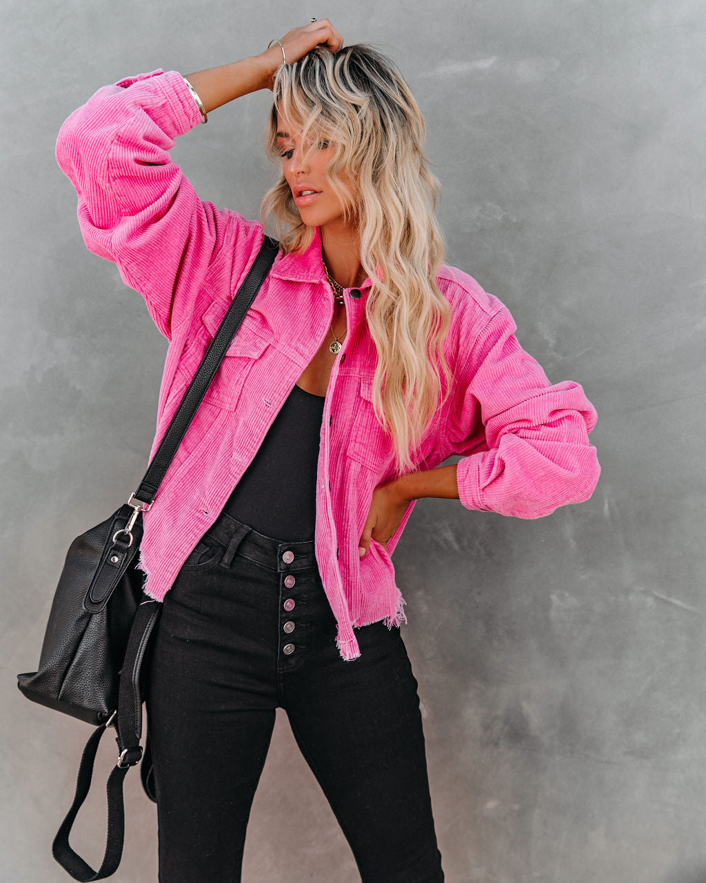 Paddington Distressed Cotton Corduroy Jacket - Hot Pink Ins Street