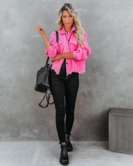 Paddington Distressed Cotton Corduroy Jacket - Hot Pink Ins Street