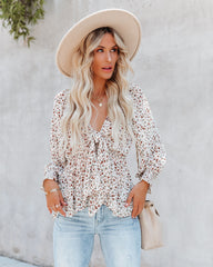 Palm Wells Floral Tie Front Peplum Blouse Ins Street