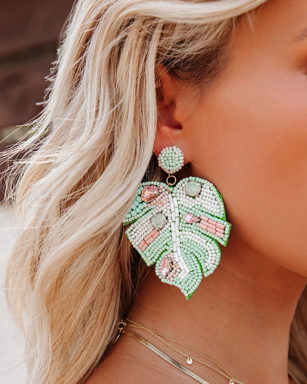 Pastel Palms Beaded Statement Earrings Ins Street