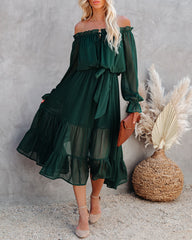 Peacekeeper Off The Shoulder Midi Dress - Hunter Green Ins Street