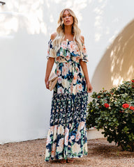 Petal Power Floral Off The Shoulder Maxi Dress - Navy SALT-001