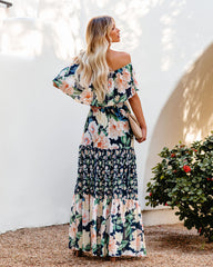 Petal Power Floral Off The Shoulder Maxi Dress - Navy SALT-001