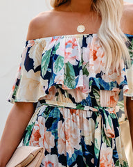 Petal Power Floral Off The Shoulder Maxi Dress - Navy SALT-001