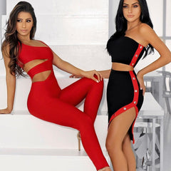 Strapless Sleeveless Slit Midi Bandage Set Ins Street