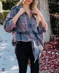 Pima Relaxed Houndstooth Button Down Top - Burgundy - FINAL SALE Ins Street